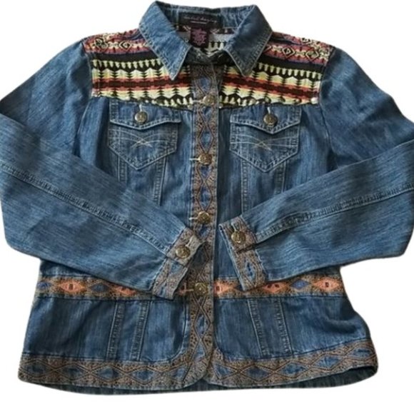 Isabel Hayley Womens Jean Jacket Boho Southwest Chic Embroidered M - Picture 1 of 2